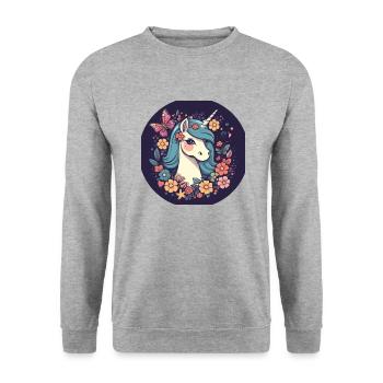 Elegant unicorn with butterfly flowers - Unisex Sweatshirt - salt & pepper - Front - Alina (178cm) & Michal (187cm)