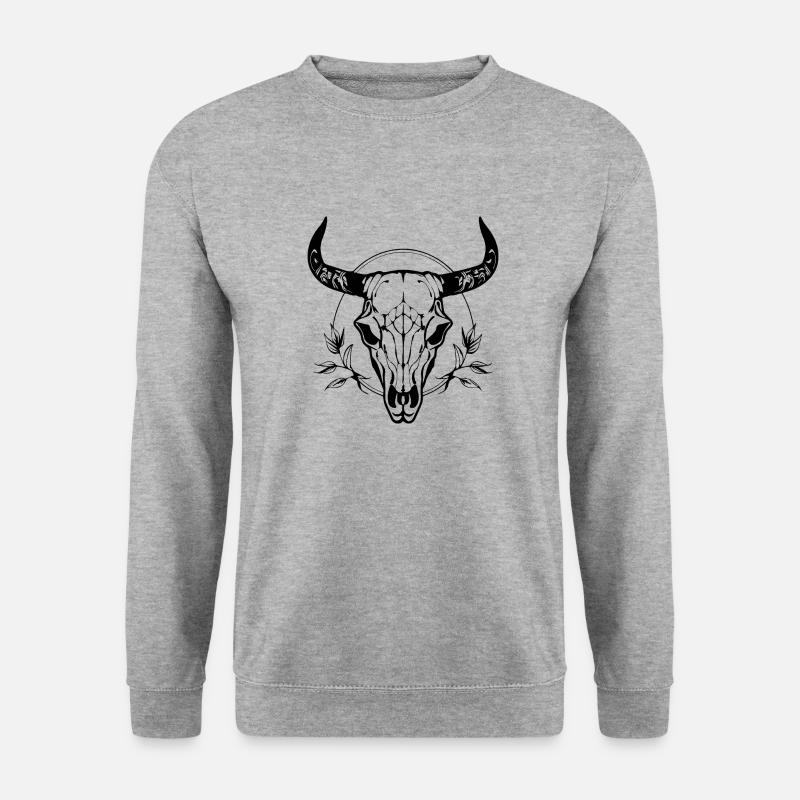 Kuh Schädel Boho - Unisex Pullover - Weißgrau meliert