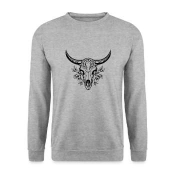 Cow Skull Boho - Unisex Sweatshirt - salt & pepper - Front - Alina (178cm) & Michal (187cm)