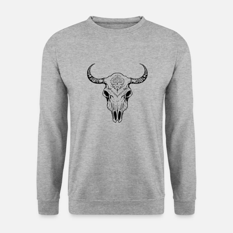 Kuh Schädel Boho - Unisex Pullover - Weißgrau meliert