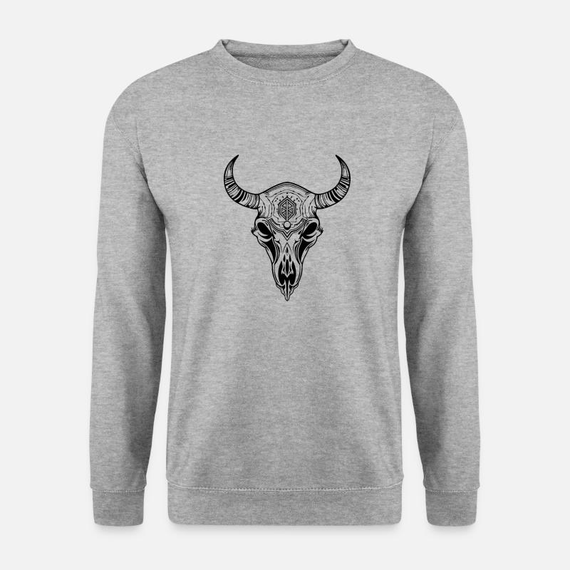 Kuh Schädel Boho - Unisex Pullover - Weißgrau meliert