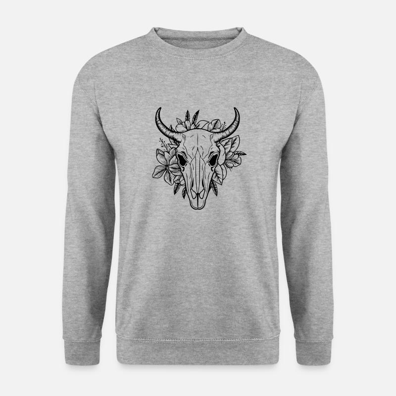 Kuh Schädel Boho - Unisex Pullover - Weißgrau meliert