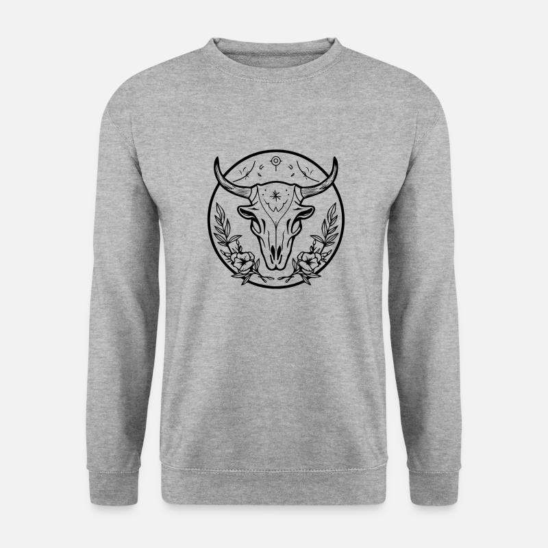 Kuh Schädel Boho - Unisex Pullover - Weißgrau meliert