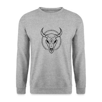 Kuh Schädel Boho - Unisex Pullover - Weißgrau meliert - Vorne - Alina (178cm) & Michal (187cm)