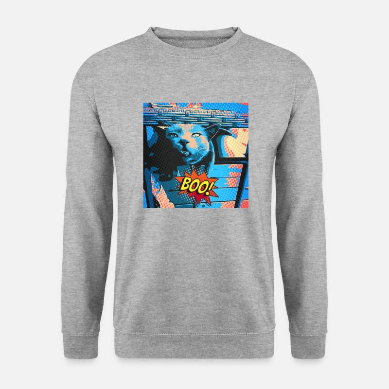 Crazy Cat Retro Style - Unisex Pullover - Weißgrau meliert