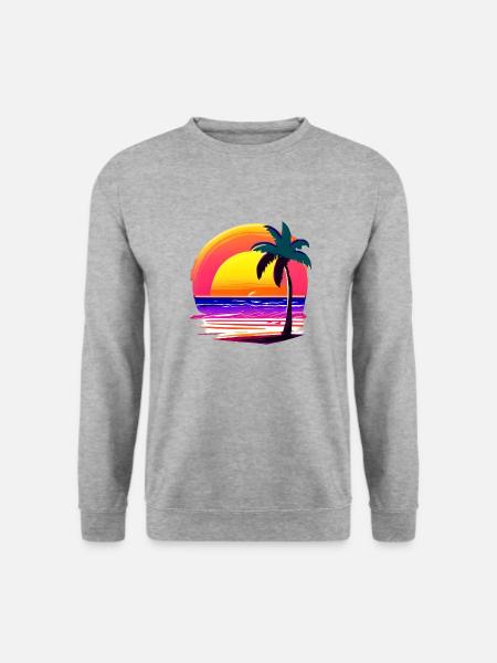 Sommerurlaub Palmen Insel Sonne Palme Strand - Unisex Pullover - Weißgrau meliert
