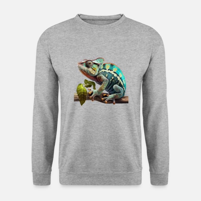 Chamäleon auf Ast - Unisex Pullover - Weißgrau meliert