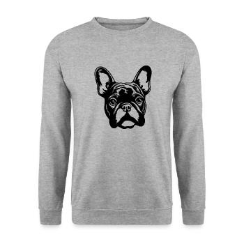 Französische Bulldogge Frenchie Boston Terrier - Unisex Pullover - Weißgrau meliert - Vorne - Alina (178cm) & Michal (187cm)