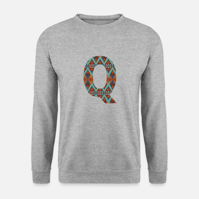 Buchstabe Q - Boho-Design, buntes Monogramm - Unisex Pullover - Weißgrau meliert