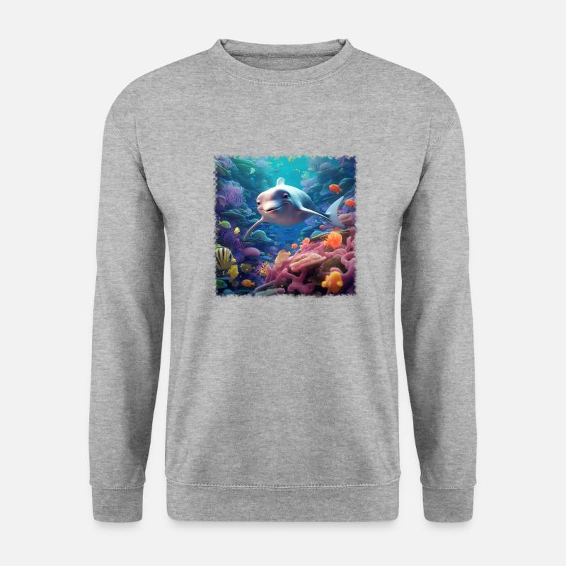 Happy Delfin - Unisex Pullover - Weißgrau meliert