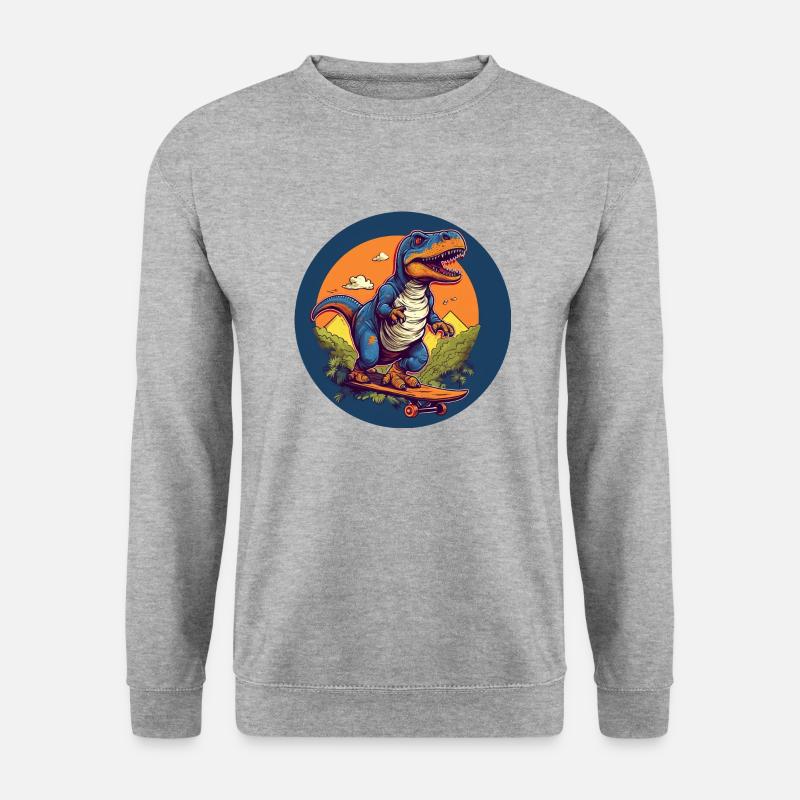 Dino T-Rex auf dem Skateboard - Unisex Pullover - Weißgrau meliert