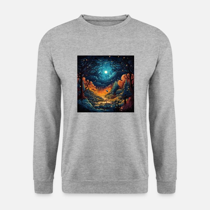 Wald bei Nacht - Unisex Pullover - Weißgrau meliert