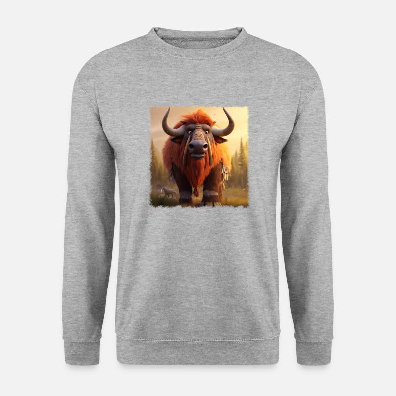 Cooles Bison - Unisex Pullover - Weißgrau meliert