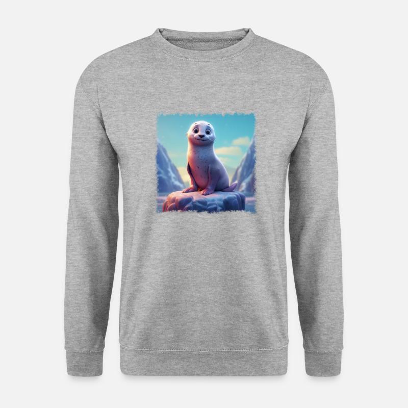 Glückliche Robbe - Unisex Pullover - Weißgrau meliert