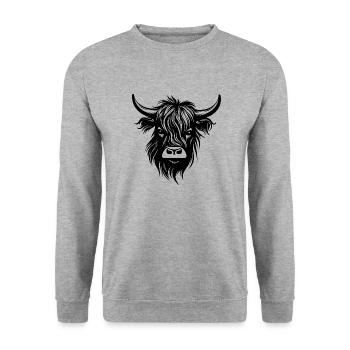 Schottische Highland Kuh - Unisex Pullover - Weißgrau meliert - Vorne - Alina (178cm) & Michal (187cm)