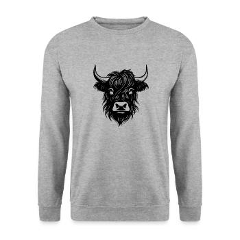 Schottische Highland Kuh - Unisex Pullover - Weißgrau meliert - Vorne - Alina (178cm) & Michal (187cm)