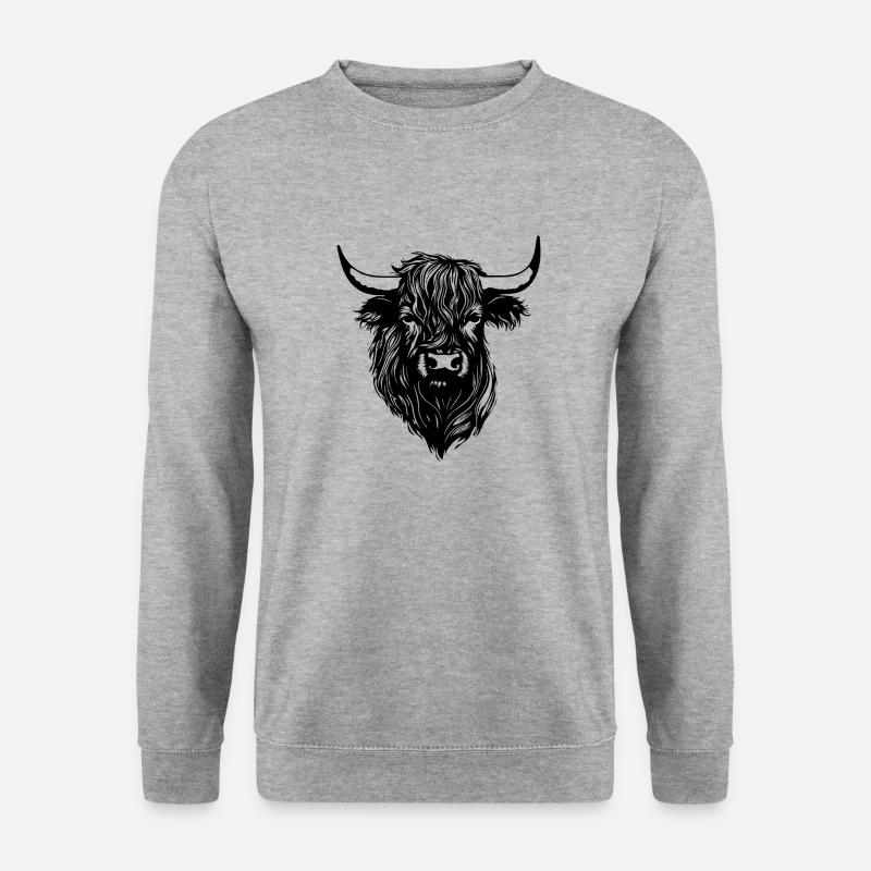 Schottische Highland Kuh - Unisex Pullover - Weißgrau meliert