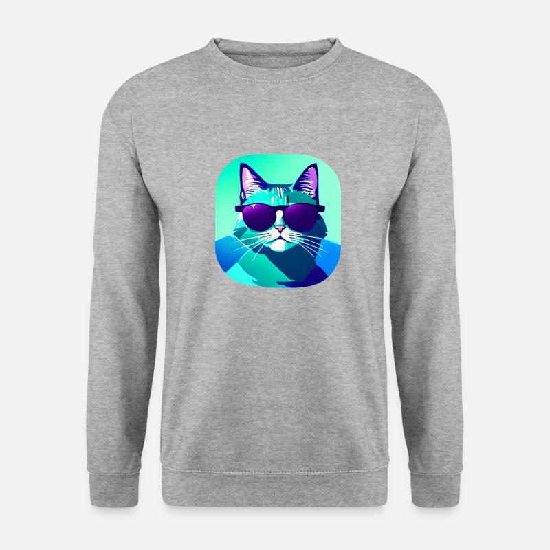 Katze mit Sonnenbrille - Unisex Pullover - Weißgrau meliert