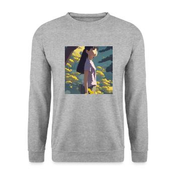 Anime Girl Forrest - Unisex Pullover - Weißgrau meliert - Vorne - Alina (178cm) & Michal (187cm)