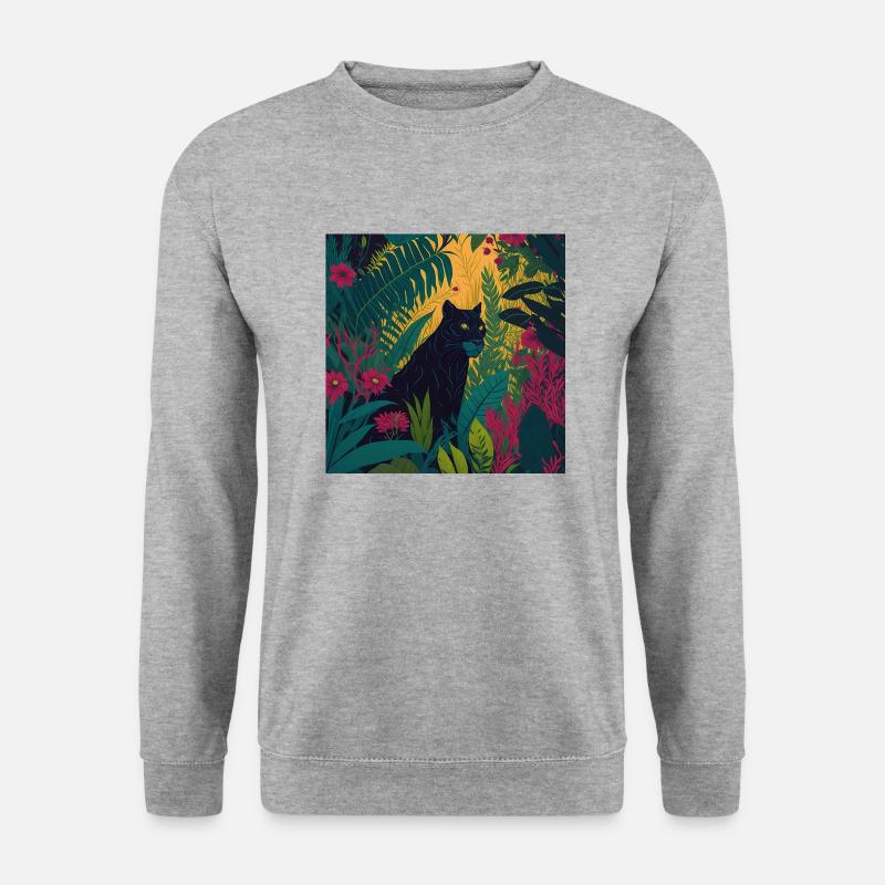 Schwarzer Panther Jungle - Unisex Pullover - Weißgrau meliert