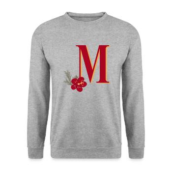 Buchstabe M mit Blume - Unisex Pullover - Weißgrau meliert - Vorne - Alina (178cm) & Michal (187cm)