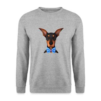 Dobermannwelpe Dobermann Hund Dobermanntrainer - Unisex Pullover - Weißgrau meliert - Vorne - Alina (178cm) & Michal (187cm)