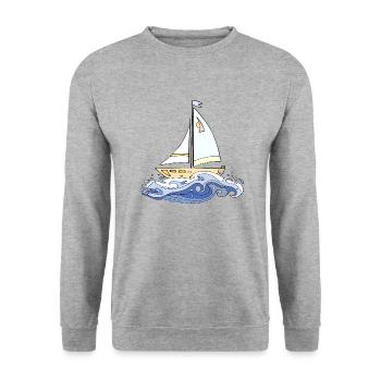 Segelboot - Unisex Pullover - Weißgrau meliert - Vorne - Alina (178cm) & Michal (187cm)