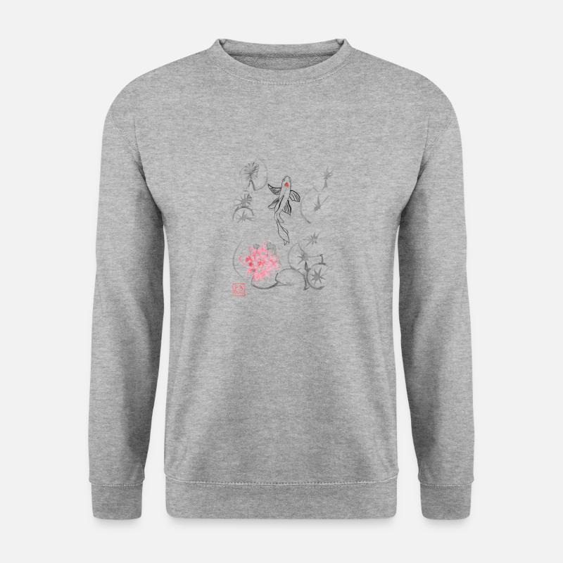 Nenuphars und Koi - Unisex Pullover - Weißgrau meliert