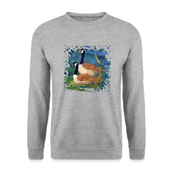 Oiseaux - Sweat-shirt Unisexe - gris chiné - Devant - Alina (178cm) & Michal (187cm)