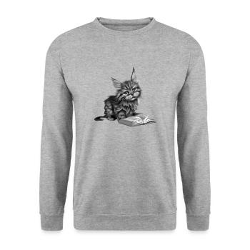 Cat Books Hangover Book Kitten Reading Maine Coon - Unisex Sweatshirt - salt & pepper - Front - Alina (178cm) & Michal (187cm)