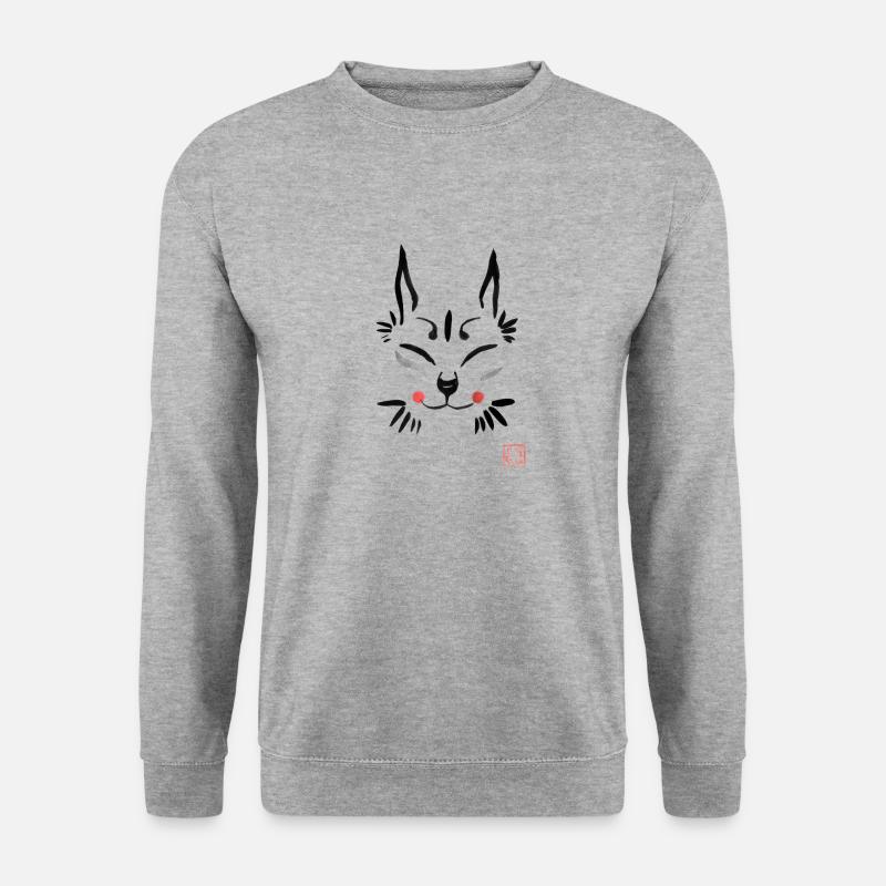 Kitsune Maske - Unisex Pullover - Weißgrau meliert