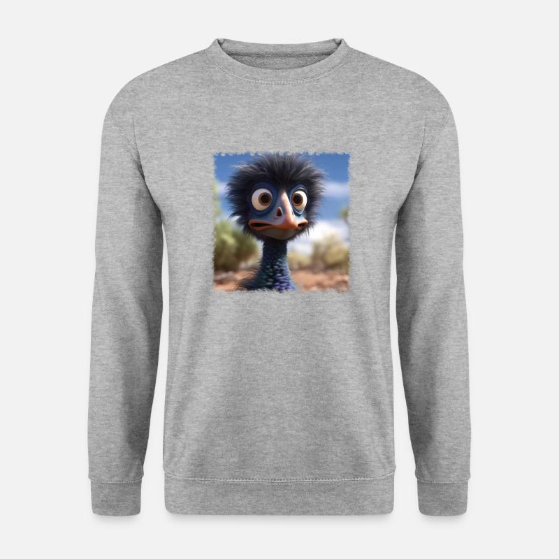 verrücktes Emu - Unisex Pullover - Weißgrau meliert