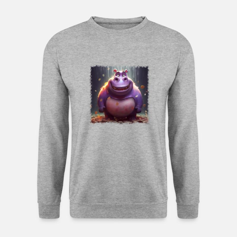 niedliches Hippo - Unisex Pullover - Weißgrau meliert