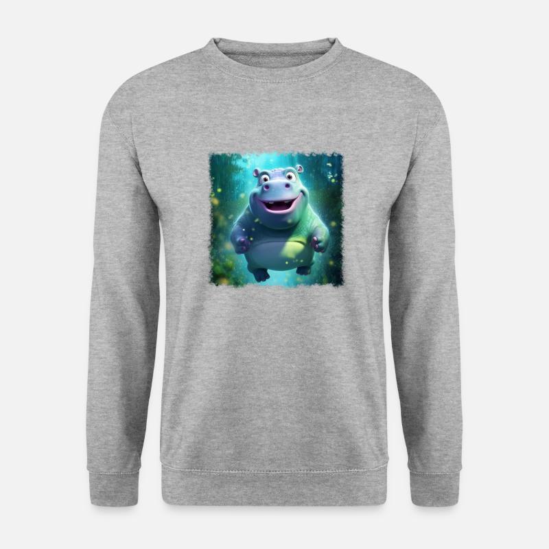 süßes Hippo - Unisex Pullover - Weißgrau meliert