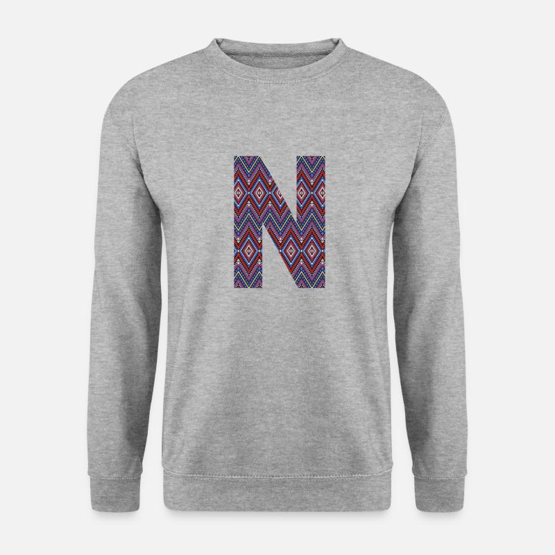 Monogramm Buchstabe N - geometrisches Muster - Unisex Pullover - Weißgrau meliert