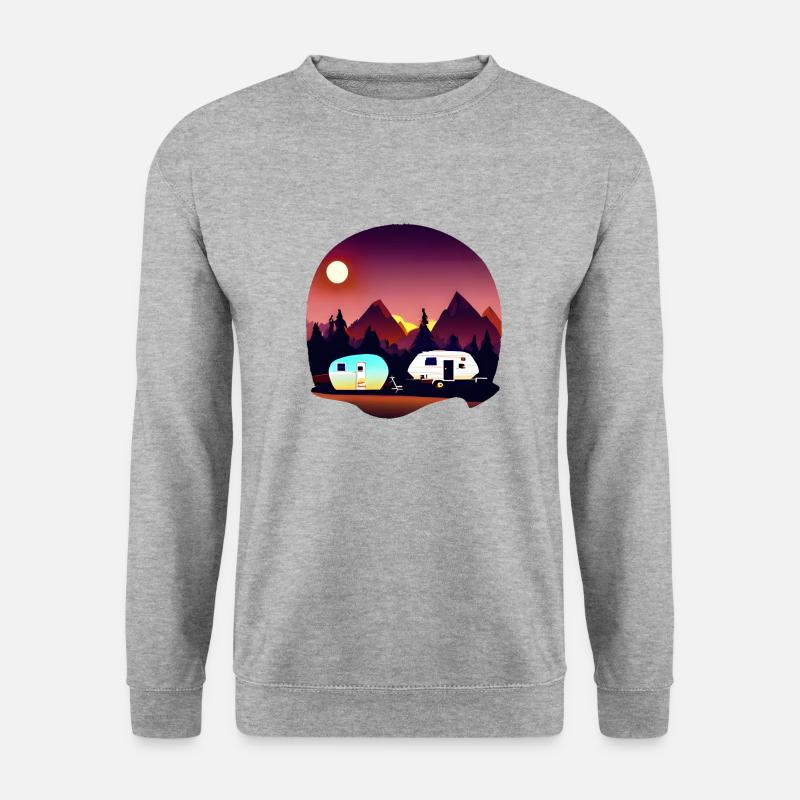 Camping Geschenk Wohnwagen Camp Zelten Wohnmobil - Unisex Pullover - Weißgrau meliert