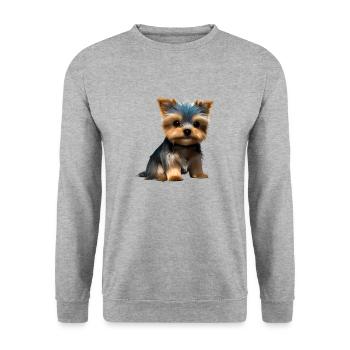 Hundewelpe Yorkshire Terrier Hund Hundehalter - Unisex Pullover - Weißgrau meliert - Vorne - Alina (178cm) & Michal (187cm)