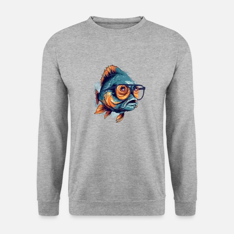 Blop den Brillenfisch - Unisex Pullover - Weißgrau meliert