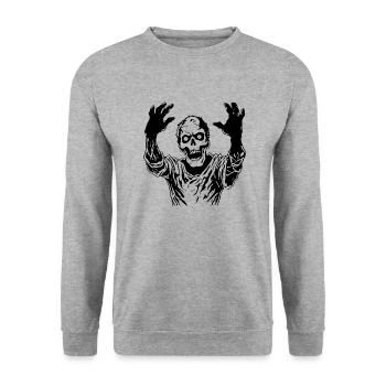 Zombie Untoter Halloween Horror - Unisex Pullover - Weißgrau meliert - Vorne - Alina (178cm) & Michal (187cm)