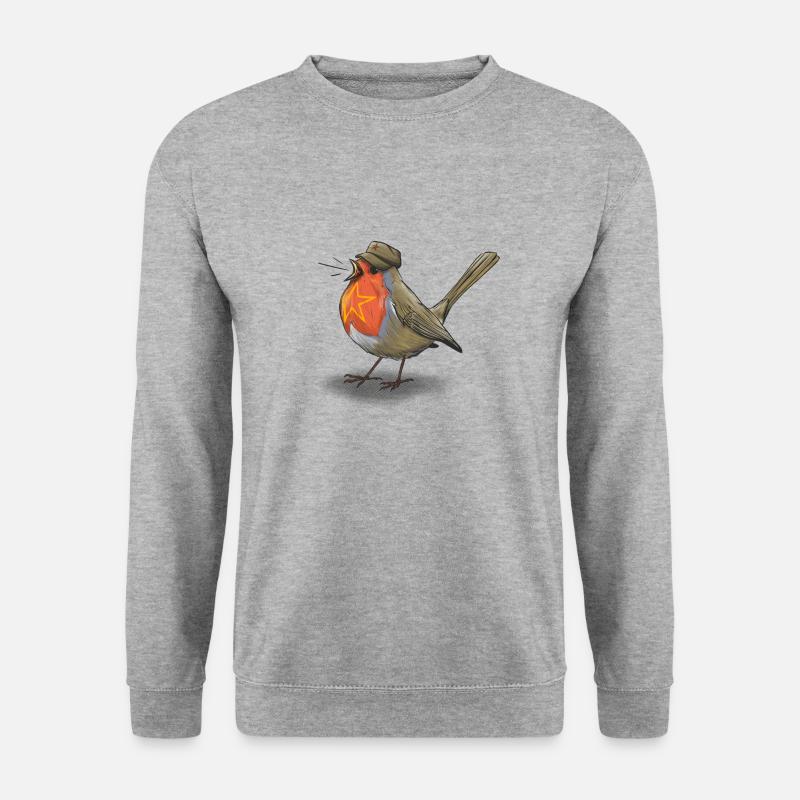 Roter Hals - Unisex Pullover - Weißgrau meliert