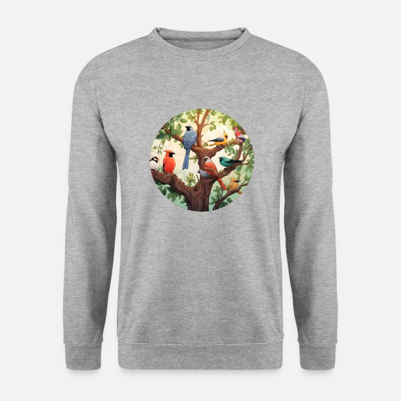 Bunte Vögel - Unisex Pullover - Weißgrau meliert