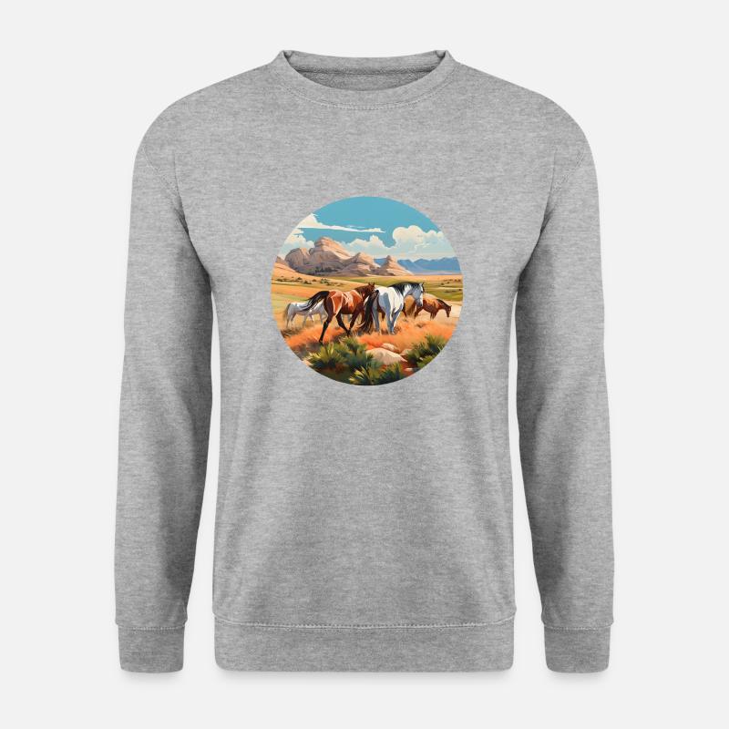 Pferdeherde - Unisex Pullover - Weißgrau meliert