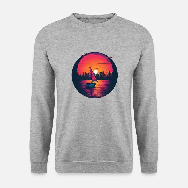 Synthwave sailing ship sunset - Unisex Sweatshirt - salt & pepper