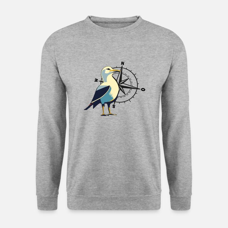 Möwe mit Kompass - Unisex Pullover - Weißgrau meliert