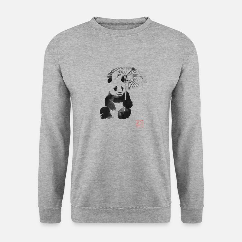 Panda im Regen - Unisex Pullover - Weißgrau meliert