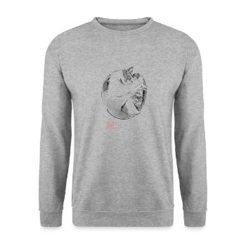 Runde Katze - Unisex Pullover - Weißgrau meliert - Vorne - Alina (178cm) & Michal (187cm)