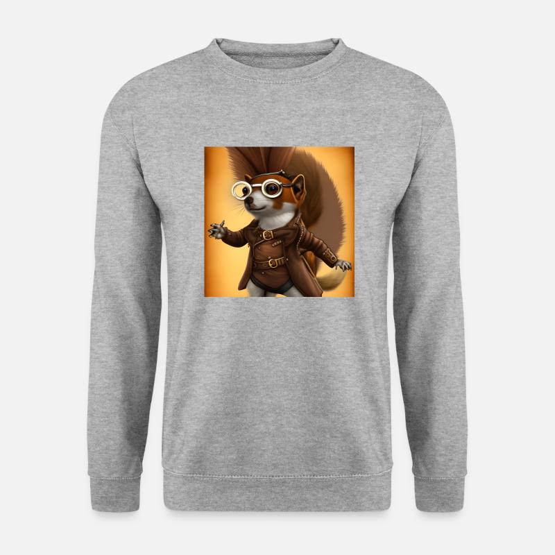 Steampunk Squirrel wearing Glasses - Unisex Pullover - Weißgrau meliert