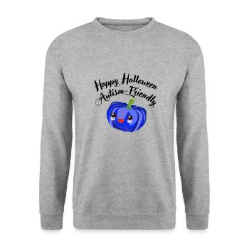 autism friendly Happy Halloween - Sweat-shirt Unisexe - gris chiné - Devant - Alina (178cm) & Michal (187cm)