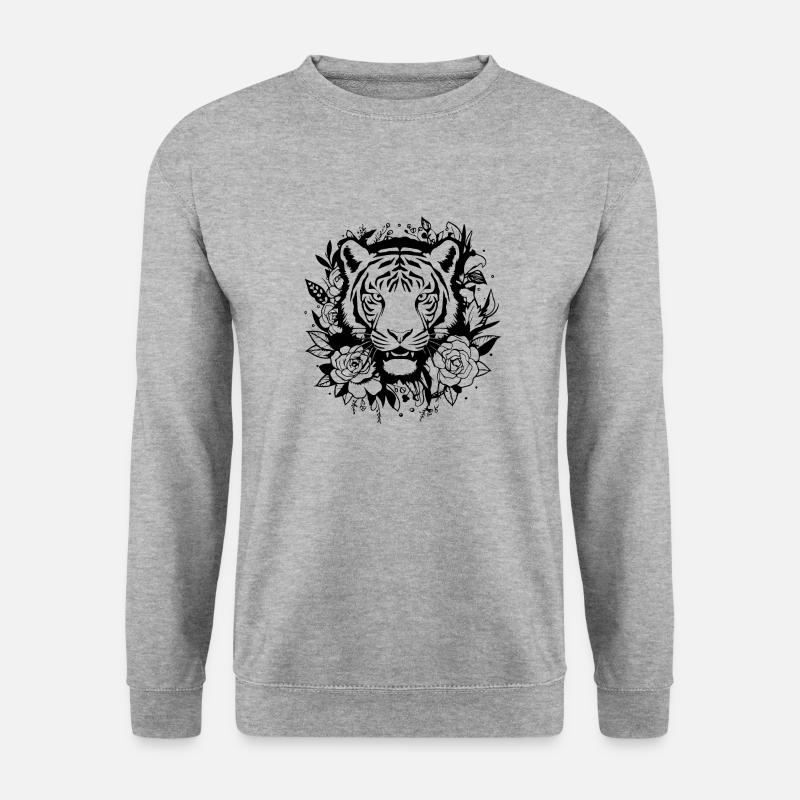 Tiger Raubkatze - Unisex Pullover - Weißgrau meliert