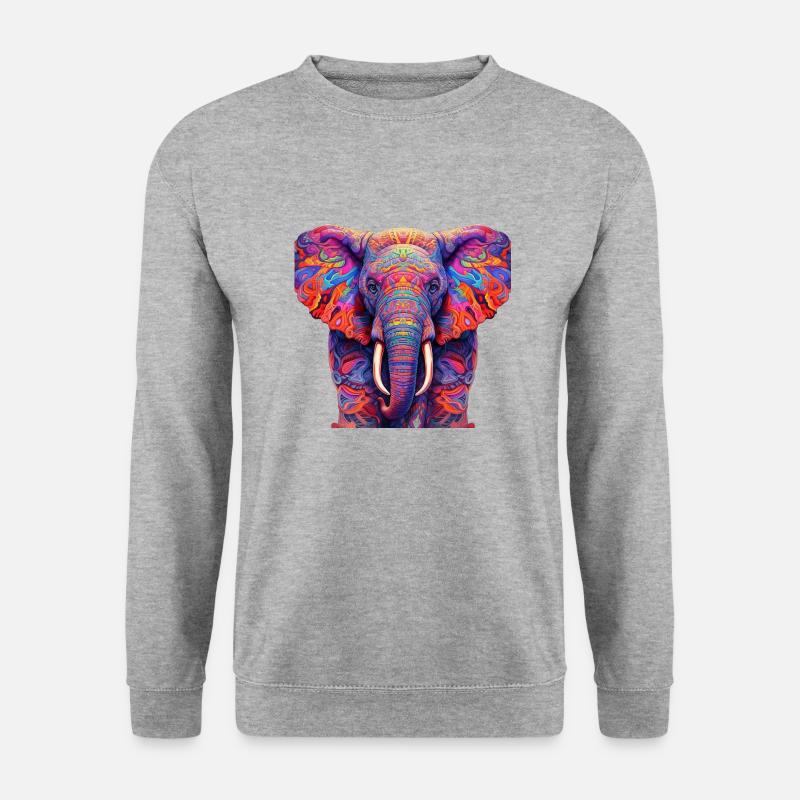 Psychedelischer Elefant - Unisex Pullover - Weißgrau meliert